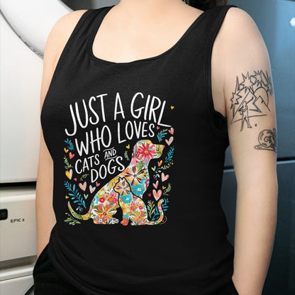 Cat Love Shirt, Funny Cat Lover Gift UnisexT-Shirt/Hoodie/Sweatshirt HLT00 - Just a Girl who Loves Cats and Dogs T-Shirt
