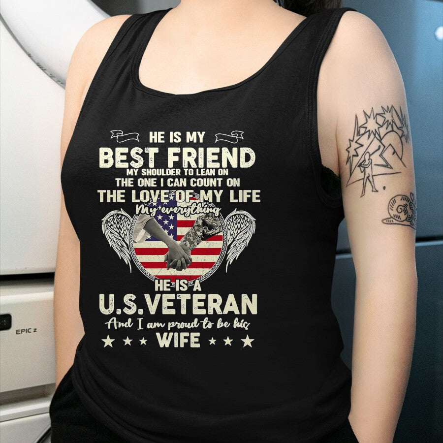 Best Husband Shirt, Wife and Husband Unisex T-Shirt/Hoodie/Sweatshirt HLT00 - Proud U.S. Veteran Wife Love & Support T-Shirt, Men, Black, 3X-Large