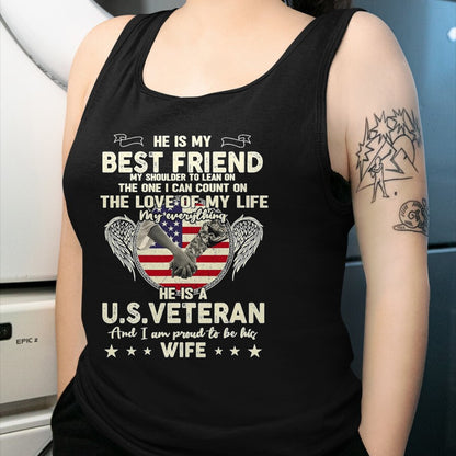 Best Husband Shirt, Wife and Husband Unisex T-Shirt/Hoodie/Sweatshirt HLT00 - Proud U.S. Veteran Wife Love & Support T-Shirt, Men, Black, 3X-Large