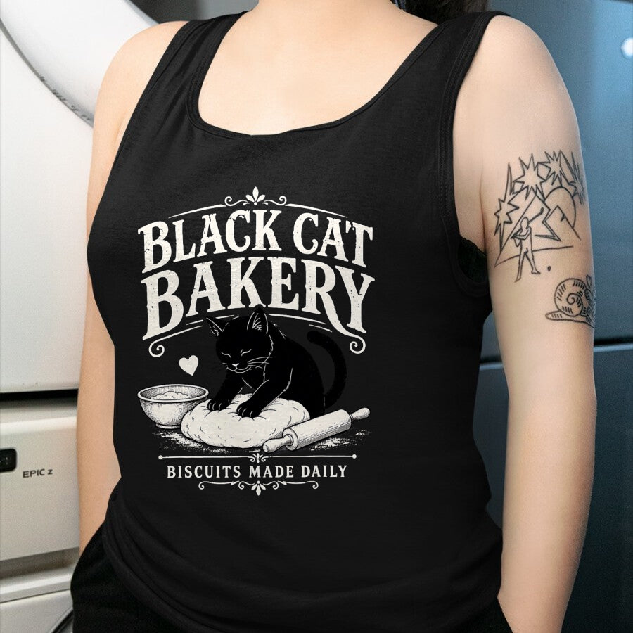 Cat Love Shirt, Funny Cat Lover Gift UnisexT-Shirt/Hoodie/Sweatshirt HLT00 - Black Cat Bakery Biscuits Made Daily Cat Lover Art T-Shirt