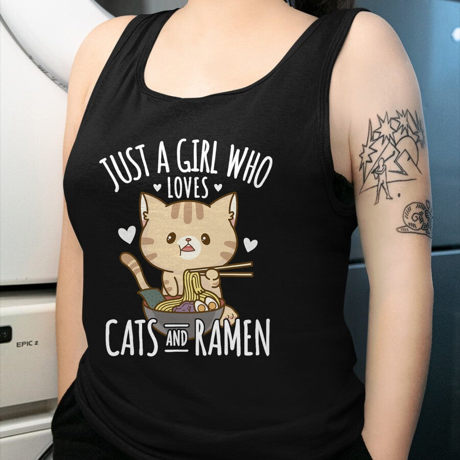Cat Love Shirt, Funny Cat Lover Gift UnisexT-Shirt/Hoodie/Sweatshirt HLT00 - Just A Girl Who Loves Cats And Ramen T-Shirt