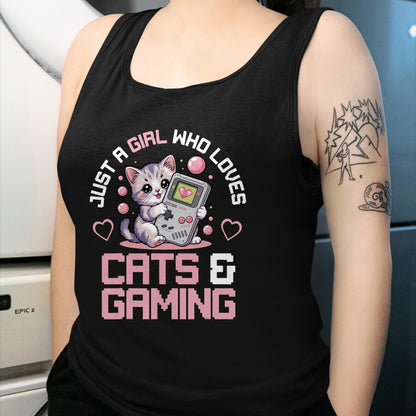 Cat Love Shirt, Funny Cat Lover Gift UnisexT-Shirt/Hoodie/Sweatshirt HLT00 - Just A Girl Who Loves Cats and Gaming Cute Gamer Cat T-Shirt