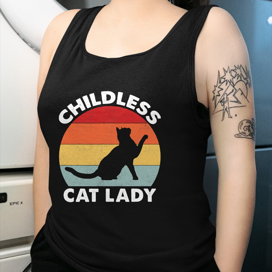 Cat Love Shirt, Funny Cat Lover Gift UnisexT-Shirt/Hoodie/Sweatshirt HLT00 - Vintage Childless Cat Lady T-Shirt