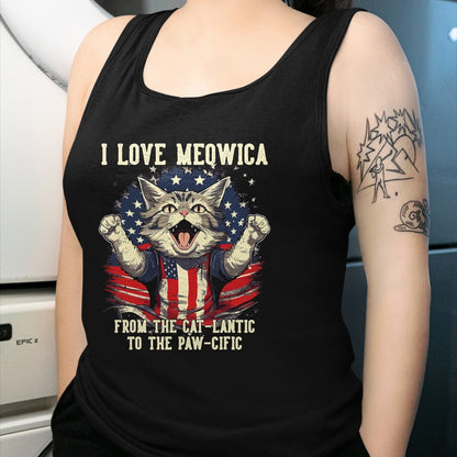 Cat Love Shirt, Funny Cat Lover Gift UnisexT-Shirt/Hoodie/Sweatshirt HLT00 - 4th July Cat Lover, I Love Meowica Patriotic Funny Happy Cat T-Shirt