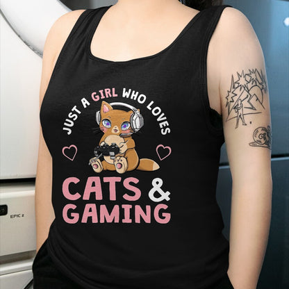 Cat Love Shirt, Funny Cat Lover Gift UnisexT-Shirt/Hoodie/Sweatshirt HLT00 - Just A Girl Who Loves Cats and Gaming Cute Gamer Cat T-Shirt, Men, Black, X-Large