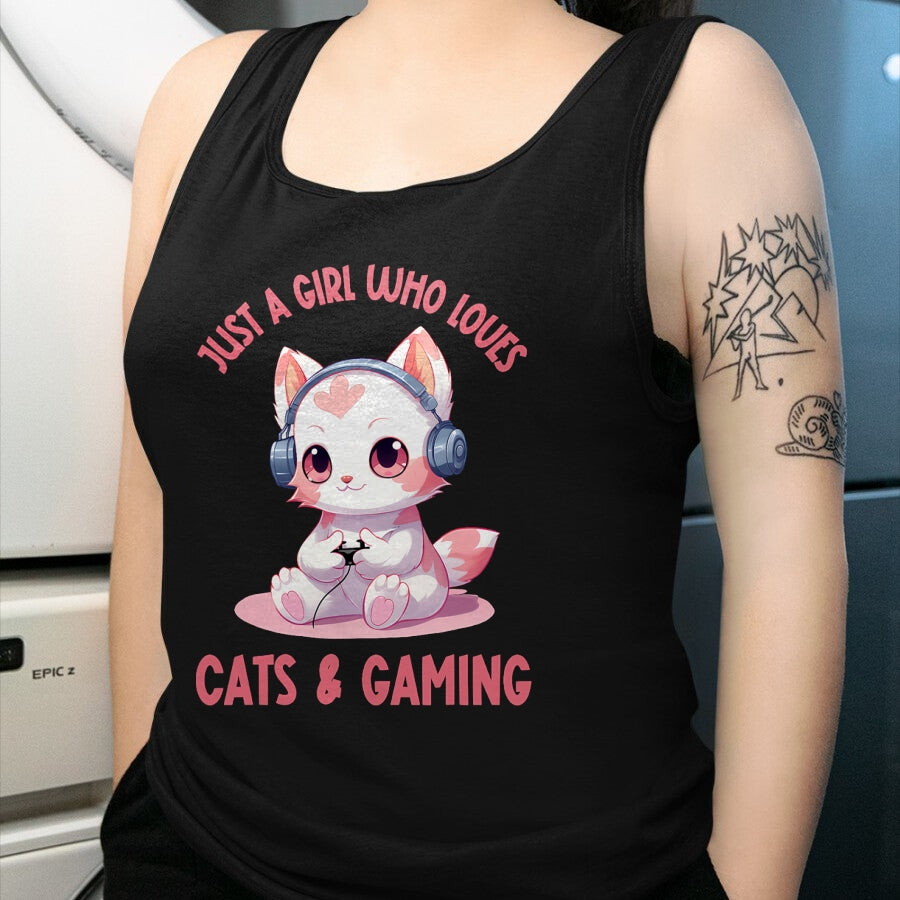 Cat Love Shirt, Funny Cat Lover Gift UnisexT-Shirt/Hoodie/Sweatshirt HLT00 - Just a Girl Who Loves Cats and Gaming Cute Kawaii Kitten T-Shirt