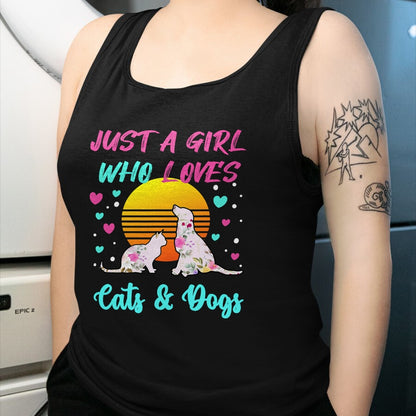 Cat Love Shirt, Funny Cat Lover Gift UnisexT-Shirt/Hoodie/Sweatshirt HLT00 - Just a Girl who Loves Cats and Dogs T-Shirt for Women T-Shirt (1)