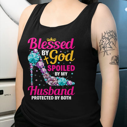 Best Husband Shirt, Wife and Husband Unisex T-Shirt/Hoodie/Sweatshirt HLT00 - Christian Wife Jesus Blessed by God Spoiled by My Husband T-Shirt