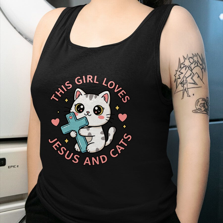 Cat Love Shirt, Funny Cat Lover Gift UnisexT-Shirt/Hoodie/Sweatshirt HLT00 - Christian This Girl Loves Jesus and Cats Cat Hugging Cross T-Shirt