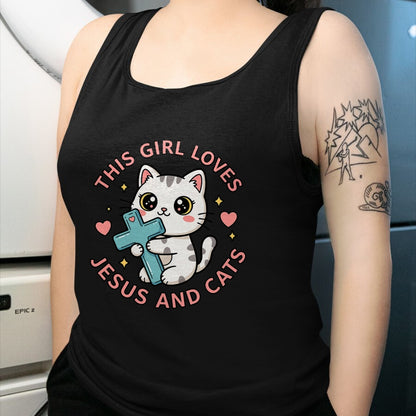 Cat Love Shirt, Funny Cat Lover Gift UnisexT-Shirt/Hoodie/Sweatshirt HLT00 - Christian This Girl Loves Jesus and Cats Cat Hugging Cross T-Shirt