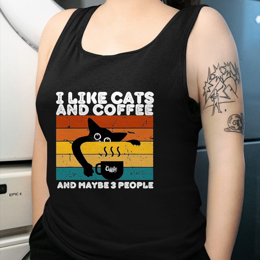 Cat Love Shirt, Funny Cat Lover Gift UnisexT-Shirt/Hoodie/Sweatshirt HLT00 - I Like Cats and Coffee and Maybe 3 People Funny Love Cats T-Shirt, Men, Dark Heather Grey, Large