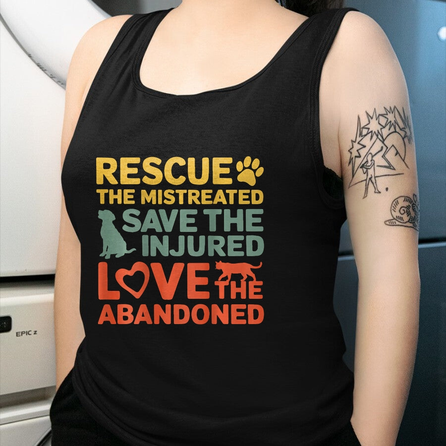 Cat Love Shirt, Funny Cat Lover Gift UnisexT-Shirt/Hoodie/Sweatshirt HLT00 - Animal Rescue Gifts Rescue the Mistreated Save the Injured Love the Abandoned Unisex T-Shirt - Black