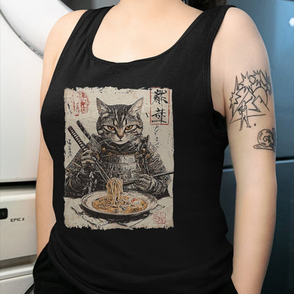 Cat Love Shirt, Funny Cat Lover Gift UnisexT-Shirt/Hoodie/Sweatshirt HLT00 - Samurai Cat Loves Ramen Funny Anime Japanese Artwork Samurai T-Shirt, Men, Black, X-Large