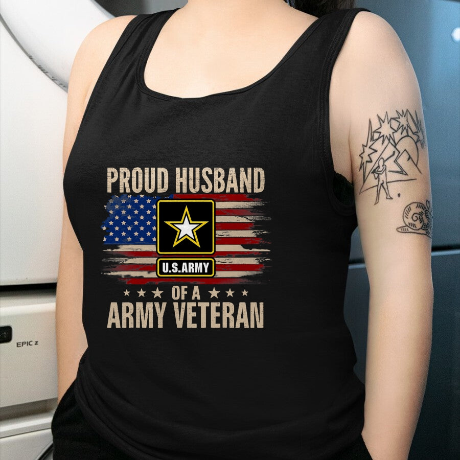 Best Husband Shirt, Wife and Husband Unisex T-Shirt/Hoodie/Sweatshirt HLT00 - Vintage Proud Husband Of A Army Veteran With American Flag T-Shirt