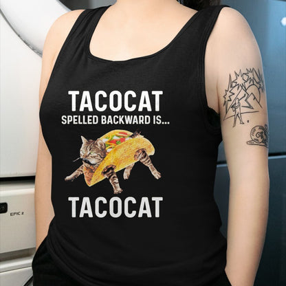 Cat Love Shirt, Funny Cat Lover Gift UnisexT-Shirt/Hoodie/Sweatshirt HLT00 - Tacocat Spelled Backward is Tacocat - Love Cat and Taco T-Shirt, Men, Black, Medium