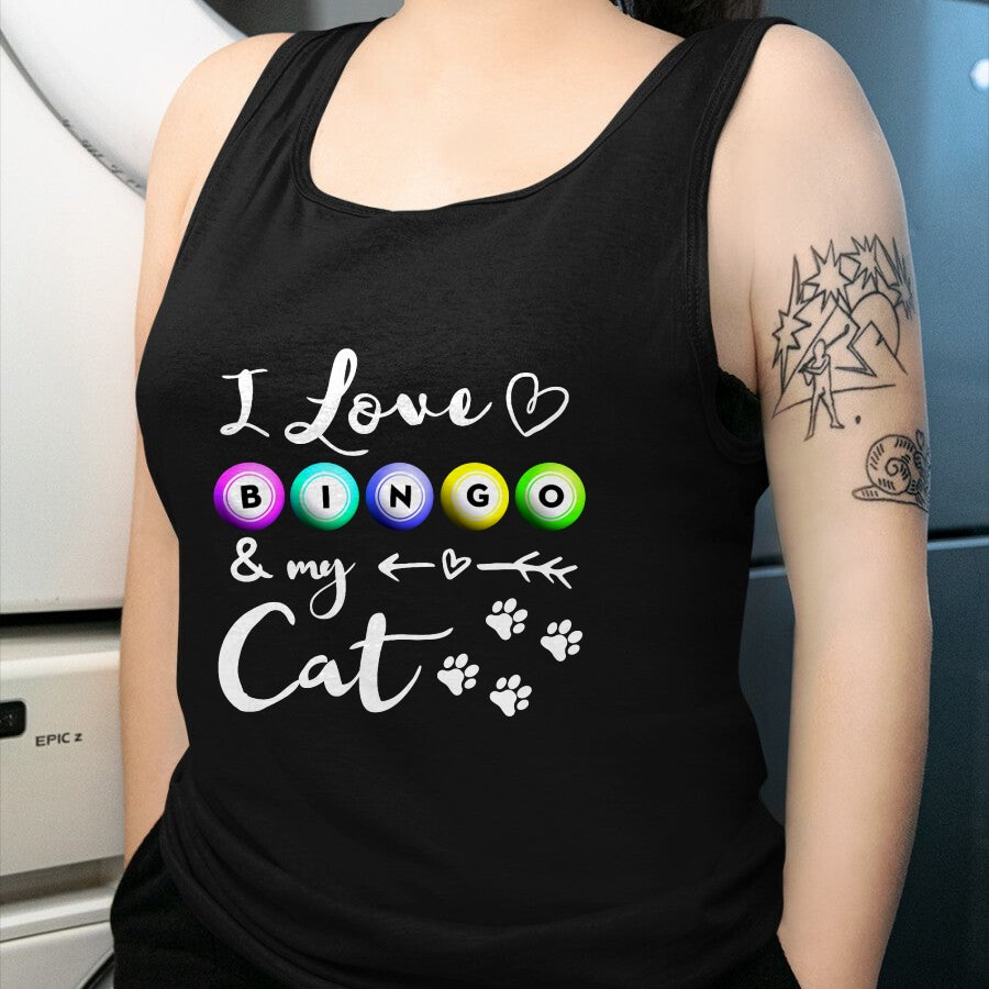 Cat Love Shirt, Funny Cat Lover Gift UnisexT-Shirt/Hoodie/Sweatshirt HLT00 - Bingo Shirt for Women, I Love Bingo and my Cat Bingo gift T-Shirt