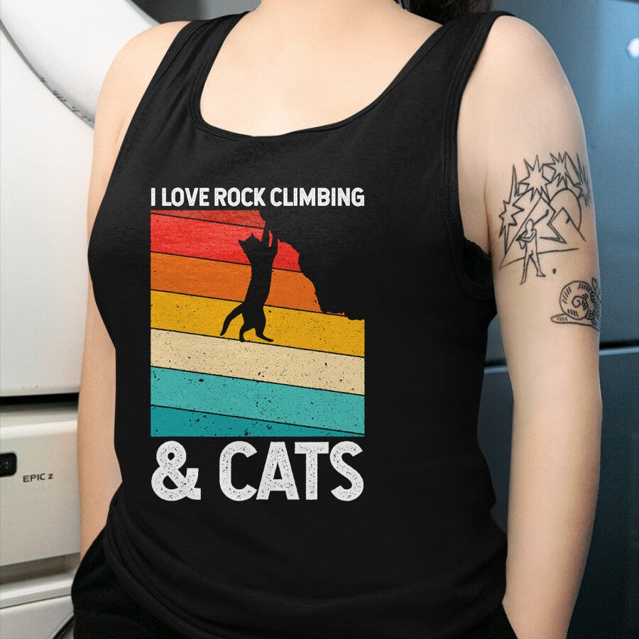 Cat Love Shirt, Funny Cat Lover Gift UnisexT-Shirt/Hoodie/Sweatshirt HLT00 - I Love Rock Climbing & Cats Cute Kitty Cat Lover Gift T-Shirt