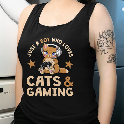 Cat Love Shirt, Funny Cat Lover Gift UnisexT-Shirt/Hoodie/Sweatshirt HLT00 - Just A Boy Who Loves Cats and Gaming Cute Gamer Cat T-Shirt, Men, Black, 3X-Large