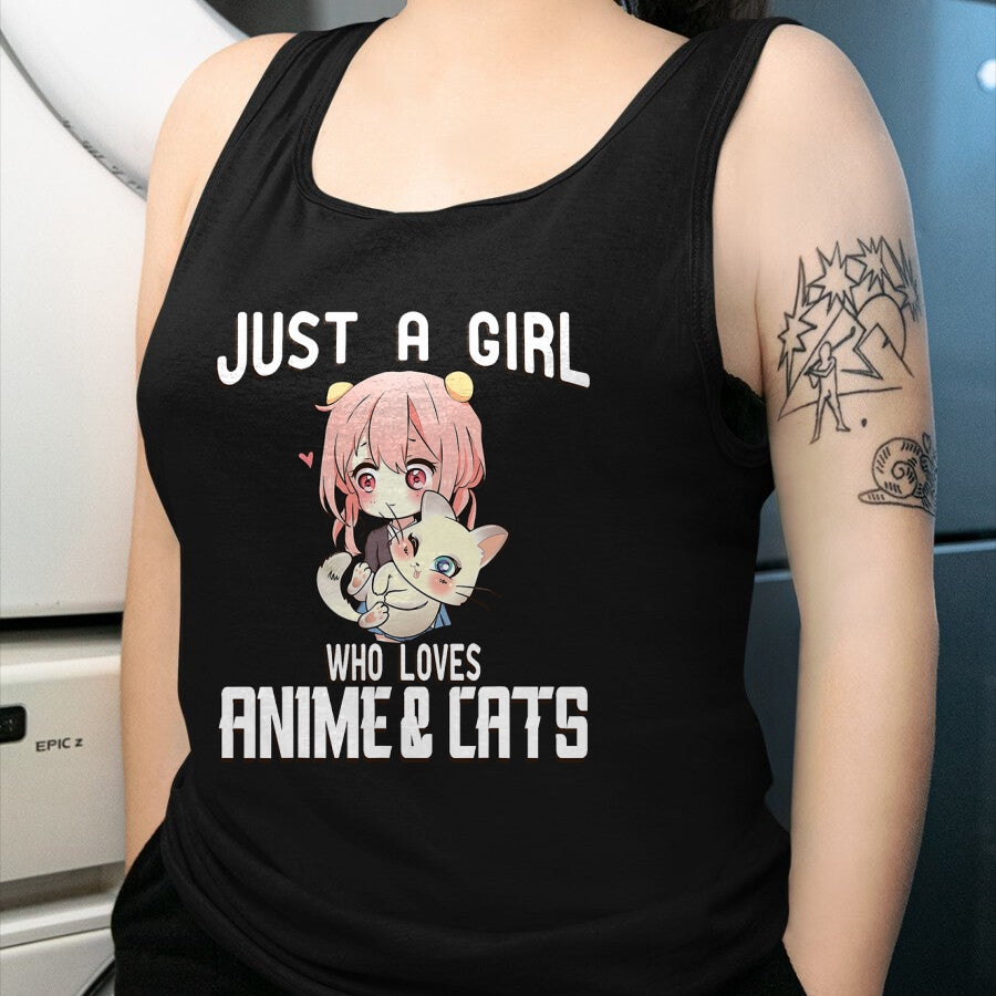 Cat Love Shirt, Funny Cat Lover Gift UnisexT-Shirt/Hoodie/Sweatshirt HLT00 - Just a Girl who Loves Anime and Cats Lover for Teen T-Shirt