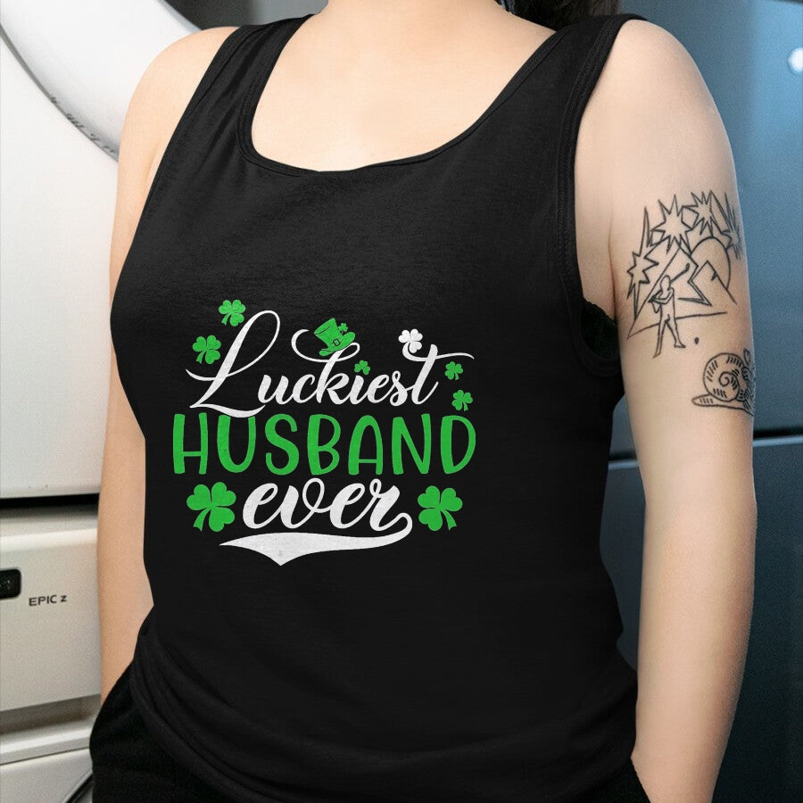 Best Husband Shirt, Wife and Husband Unisex T-Shirt/Hoodie/Sweatshirt HLT00 - Luckiest Husband Ever Shamrock Lucky St Patrick_s Day T-Shirt, Men, Black, Small