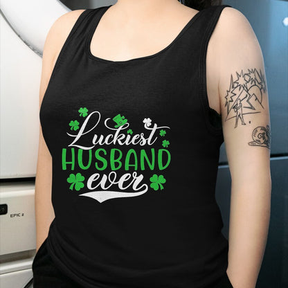 Best Husband Shirt, Wife and Husband Unisex T-Shirt/Hoodie/Sweatshirt HLT00 - Luckiest Husband Ever Shamrock Lucky St Patrick_s Day T-Shirt, Men, Black, Small