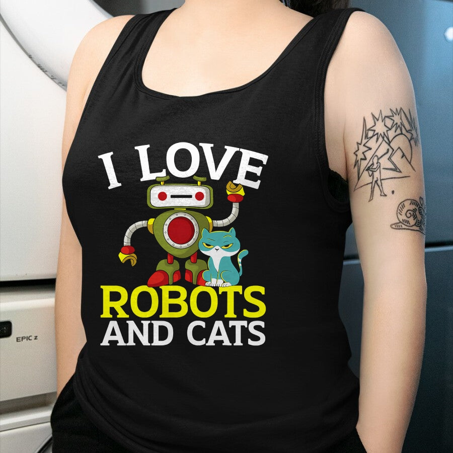 Cat Love Shirt, Funny Cat Lover Gift UnisexT-Shirt/Hoodie/Sweatshirt HLT00 - I Love Robots and Cats Lover Robotics Engineer Engineering T-Shirt