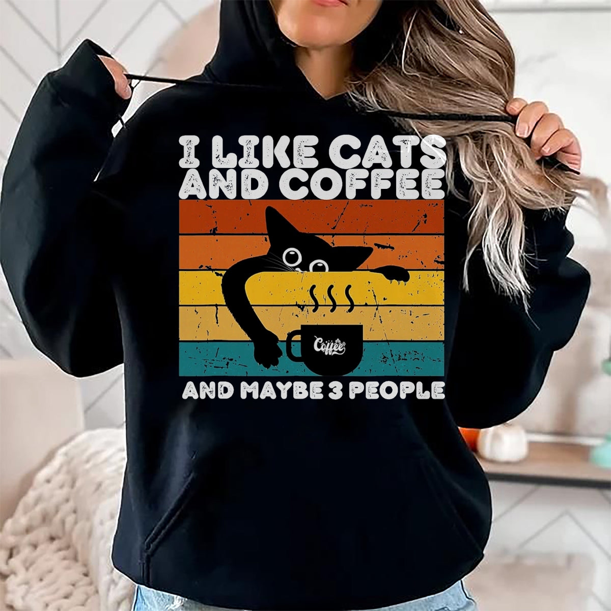 Cat Love Shirt, Funny Cat Lover Gift UnisexT-Shirt/Hoodie/Sweatshirt HLT00 - I Like Cats and Coffee and Maybe 3 People Funny Love Cats T-Shirt, Men, Dark Heather Grey, Large