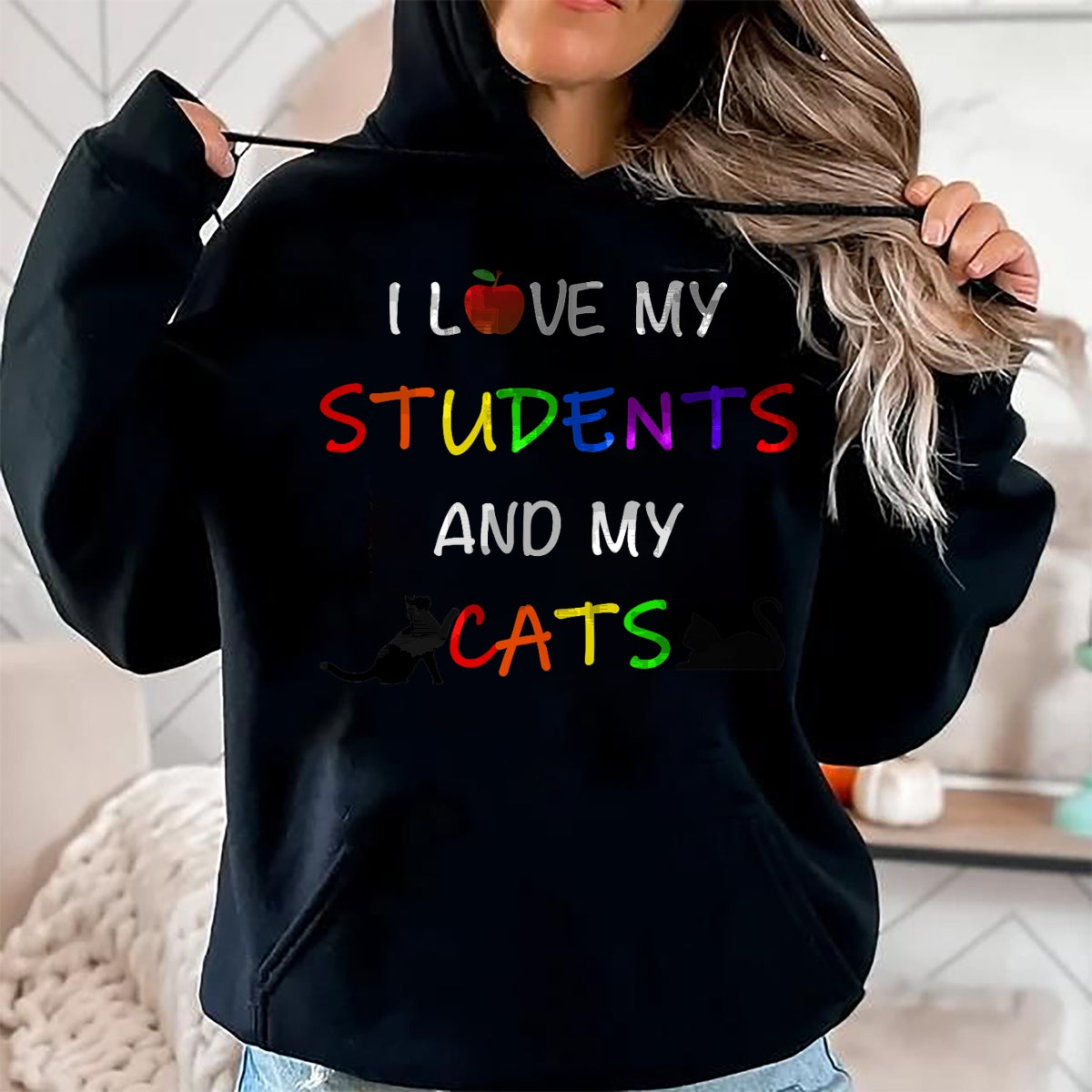 Cat Love Shirt, Funny Cat Lover Gift UnisexT-Shirt/Hoodie/Sweatshirt HLT00 - I Love My Students And My Cats Cute Teacher Cat T-Shirt