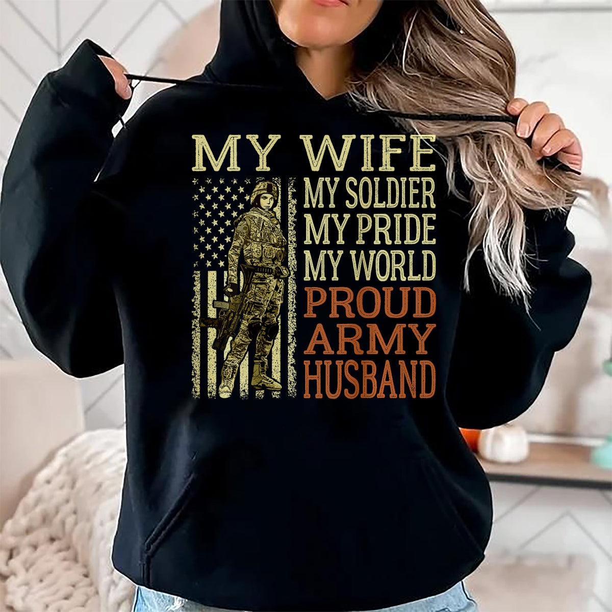Best Husband Shirt, Wife and Husband Unisex T-Shirt/Hoodie/Sweatshirt HLT00 - My Wife My Soldier Hero - Proud Army Husband Military Spouse T-Shirt