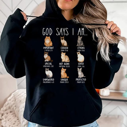 Cat Love Shirt, Funny Cat Lover Gift UnisexT-Shirt/Hoodie/Sweatshirt HLT00 - God Says I Am Cat Lover Bible Verses Christian Scripture Cat T-Shirt