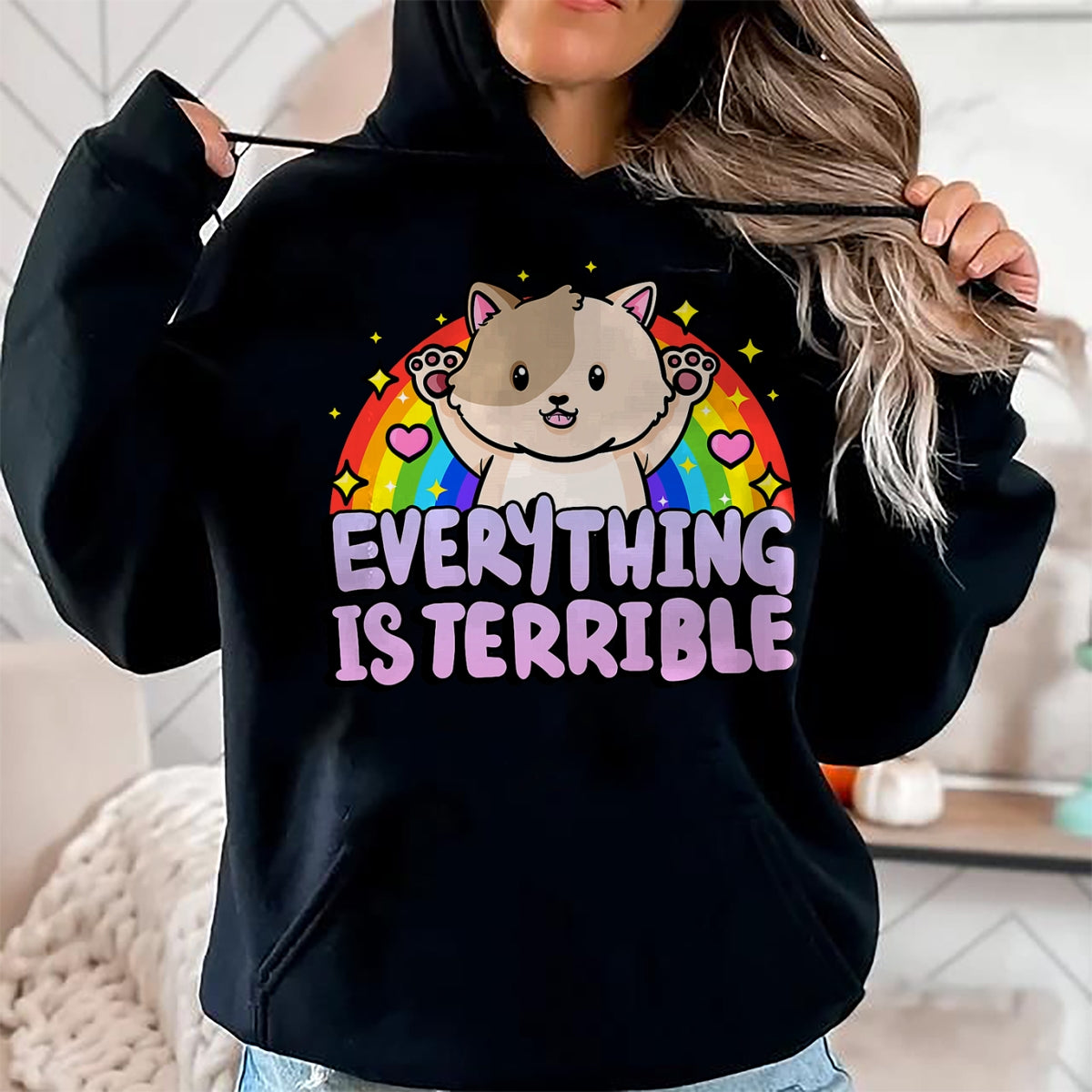Cat Love Shirt, Funny Cat Lover Gift UnisexT-Shirt/Hoodie/Sweatshirt HLT00 - Everything is Terrible Sarcasm Rainbow Kitten Cute Cat T-Shirt (1)