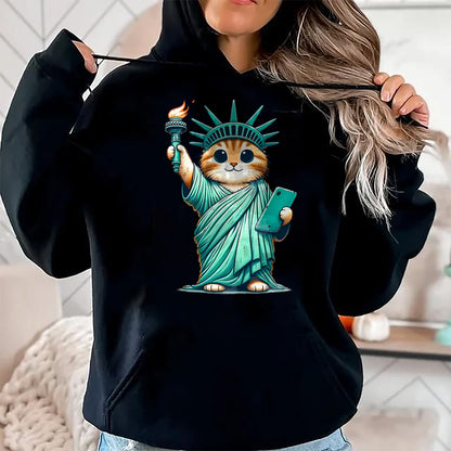 Cat Love Shirt, Funny Cat Lover Gift UnisexT-Shirt/Hoodie/Sweatshirt HLT00 - Cute Kawaii Cat Statue of Liberty I Love New York NYC T-Shirt