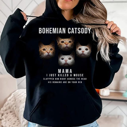 Cat Love Shirt, Funny Cat Lover Gift UnisexT-Shirt/Hoodie/Sweatshirt HLT00 - Bohemian Catsody Mama I Just Killed A Mouse Cat Parody T-Shirt, Men, Black, 3X-Large