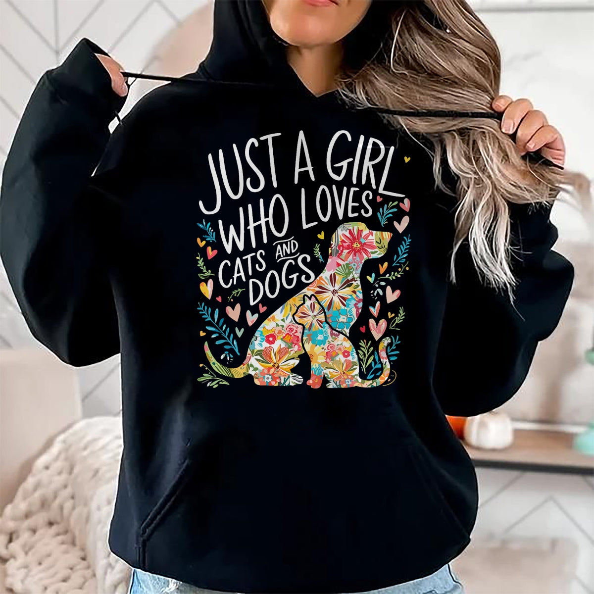 Cat Love Shirt, Funny Cat Lover Gift UnisexT-Shirt/Hoodie/Sweatshirt HLT00 - Just a Girl who Loves Cats and Dogs T-Shirt (1)
