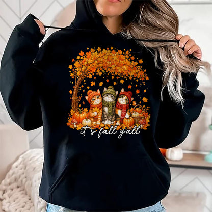 Cat Love Shirt, Funny Cat Lover Gift UnisexT-Shirt/Hoodie/Sweatshirt HLT00 - It_s Fall Y_all Cat Leaf Fall Tree Hello Autumn Thanksgiving T-Shirt