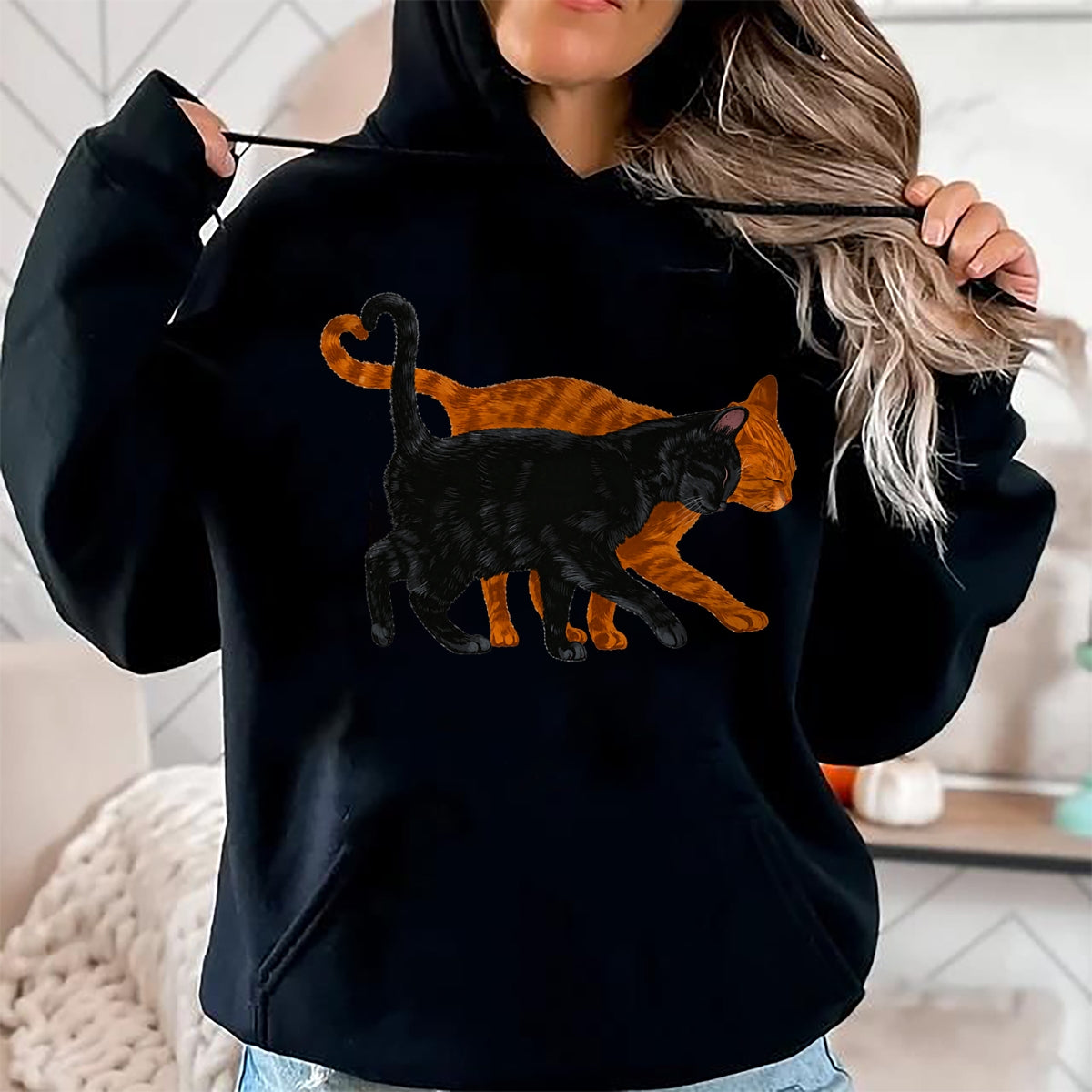 Cat Love Shirt, Funny Cat Lover Gift UnisexT-Shirt/Hoodie/Sweatshirt HLT00 - Black Cat Orange Cat Heart Tail Love T-Shirt