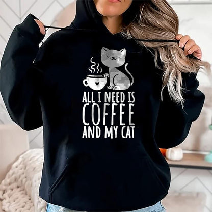 Cat Love Shirt, Funny Cat Lover Gift UnisexT-Shirt/Hoodie/Sweatshirt HLT00 - All I Need is Coffee and My Cat, Coffee Men and Women T-Shirt