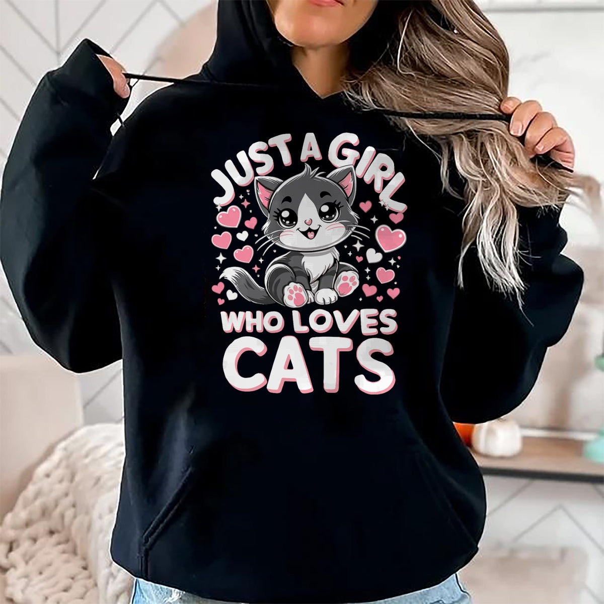 Cat Love Shirt, Funny Cat Lover Gift UnisexT-Shirt/Hoodie/Sweatshirt HLT00 - Just A Girl Who Loves Cats Cute Cat T-Shirt (1)
