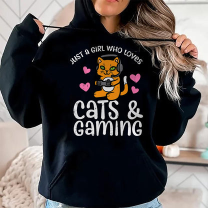 Cat Love Shirt, Funny Cat Lover Gift UnisexT-Shirt/Hoodie/Sweatshirt HLT00 - Just Girl Who Loves Cats Gaming Cute Gamer Women Girls Kids T-Shirt