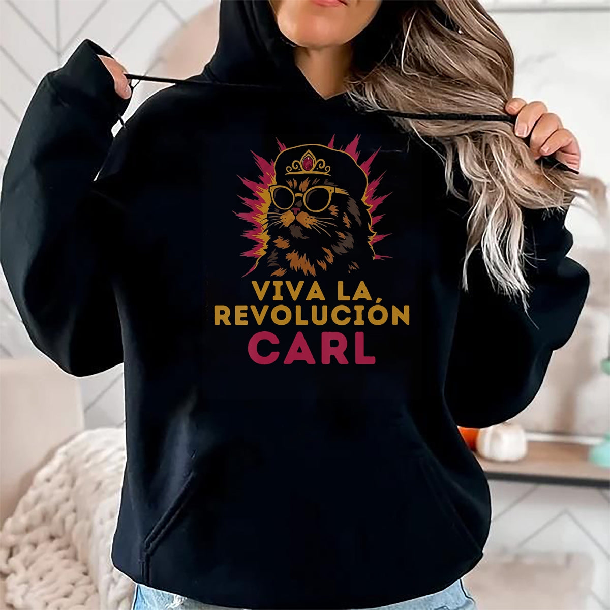 Cat Love Shirt, Funny Cat Lover Gift UnisexT-Shirt/Hoodie/Sweatshirt HLT00 - Women_s Viva La Revolucion Carl Funny Cat V-Neck T-Shirt