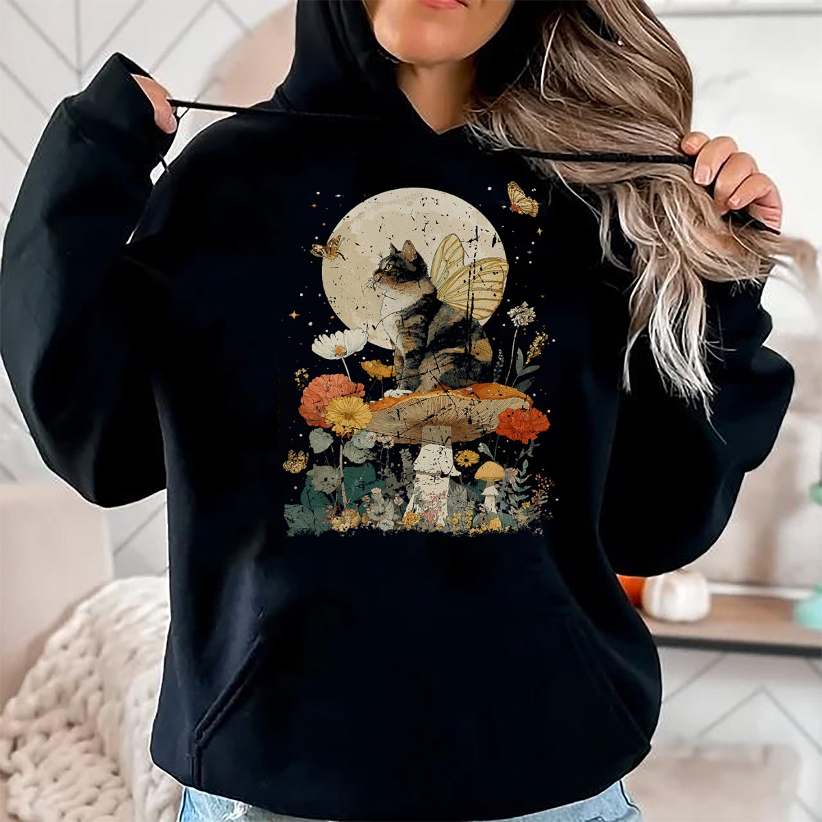 Cat Love Shirt, Funny Cat Lover Gift UnisexT-Shirt/Hoodie/Sweatshirt HLT00 - I Love Cats Fairy Witchy Plant Lover Vintage Nature Themed T-Shirt