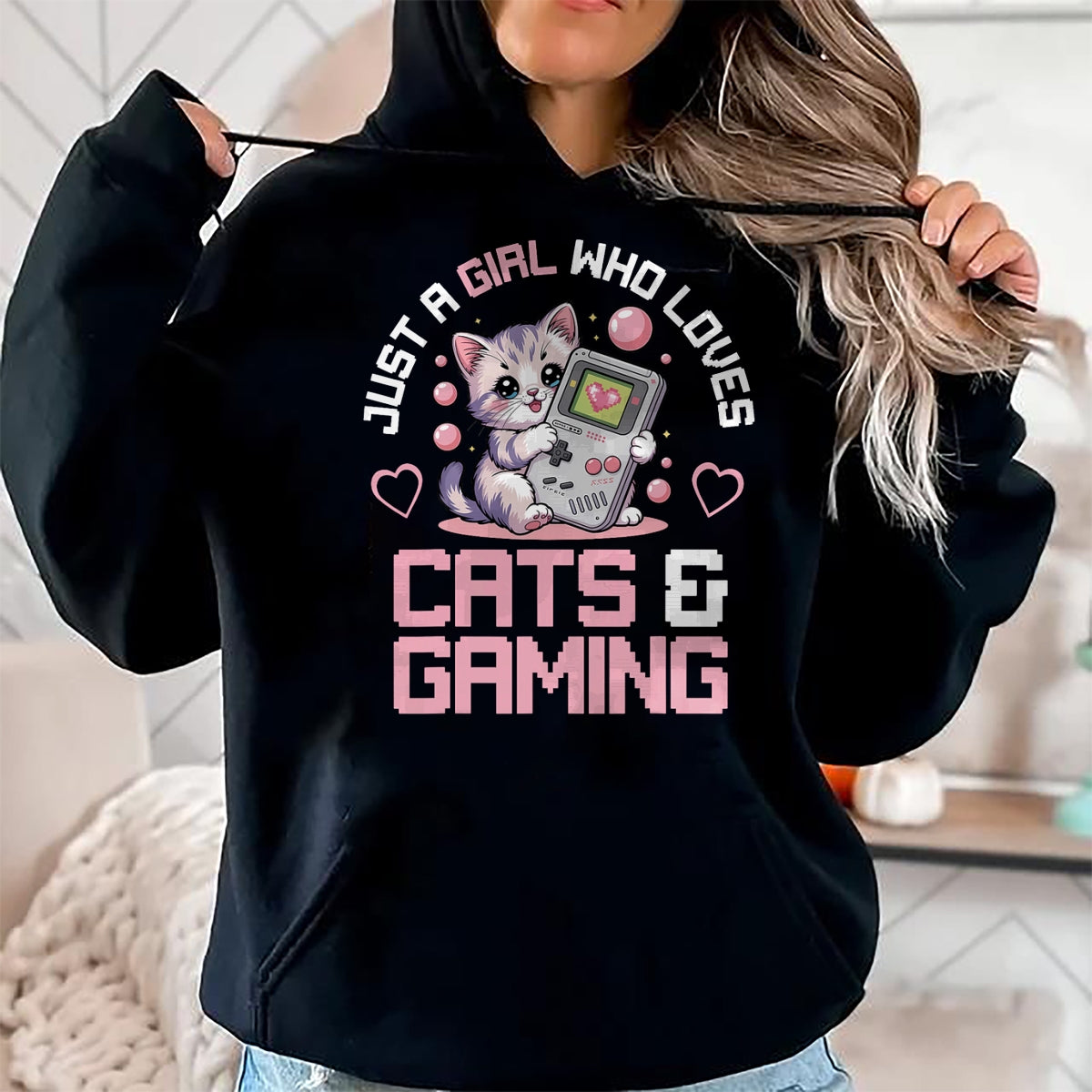 Cat Love Shirt, Funny Cat Lover Gift UnisexT-Shirt/Hoodie/Sweatshirt HLT00 - Just A Girl Who Loves Cats and Gaming Cute Gamer Cat T-Shirt