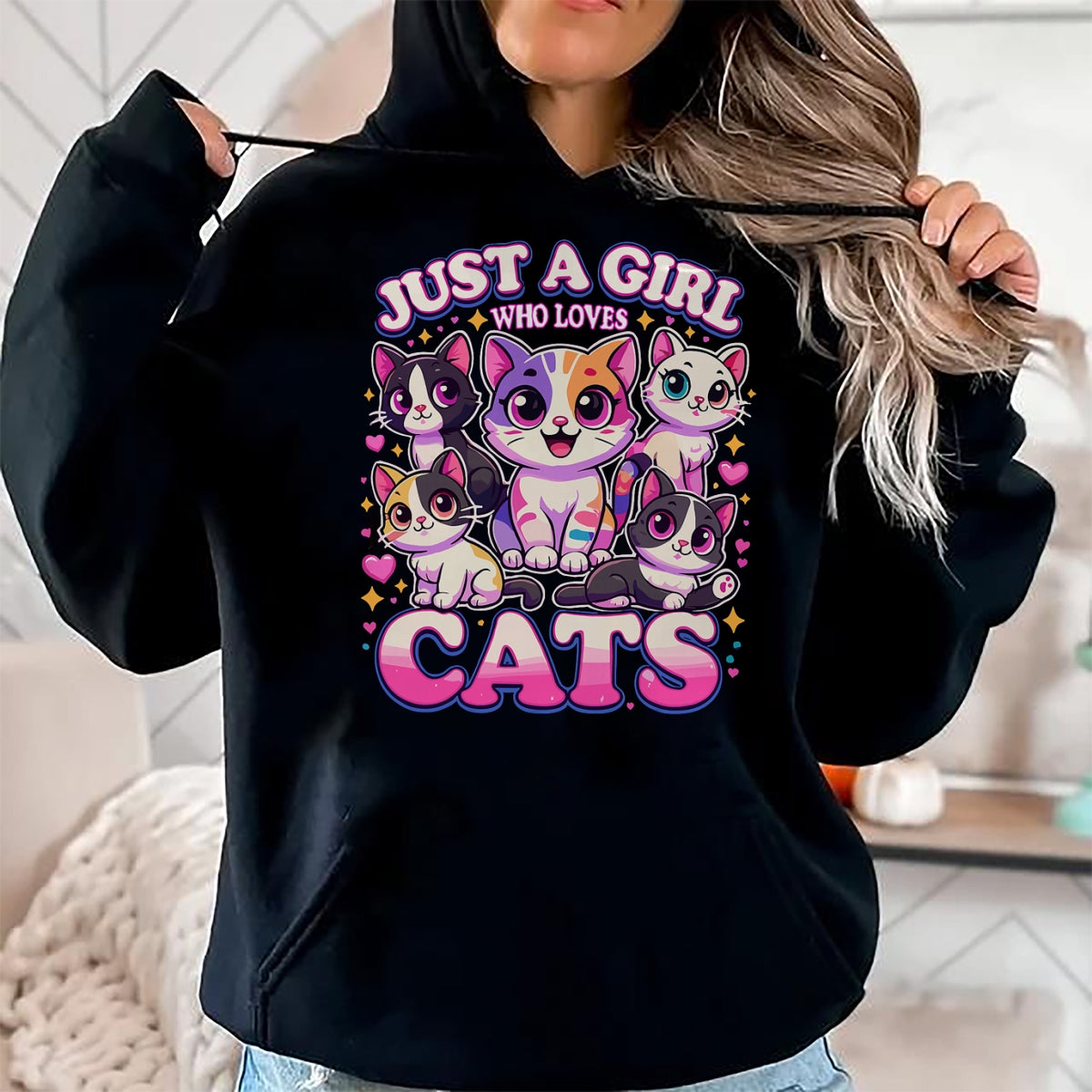 Cat Love Shirt, Funny Cat Lover Gift UnisexT-Shirt/Hoodie/Sweatshirt HLT00 - Cat Just a Girl Who Loves Cats T-Shirt
