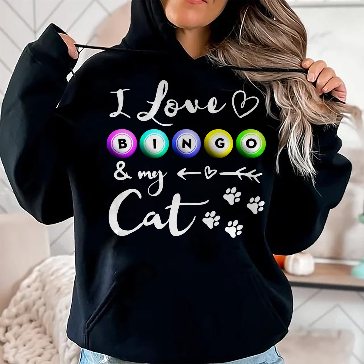 Cat Love Shirt, Funny Cat Lover Gift UnisexT-Shirt/Hoodie/Sweatshirt HLT00 - Bingo Shirt for Women, I Love Bingo and my Cat Bingo gift T-Shirt