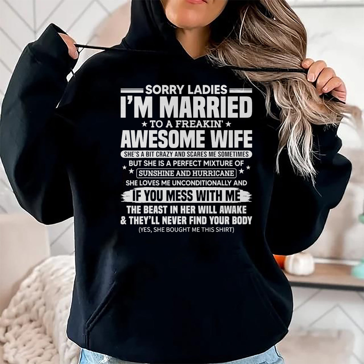 Best Husband Shirt, Wife and Husband Unisex T-Shirt/Hoodie/Sweatshirt HLT00 - Sorry Ladies I_m Married To A Freakin_ Awesome Wife Gift T-Shirt