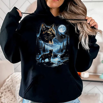 Cat Love Shirt, Funny Cat Lover Gift UnisexT-Shirt/Hoodie/Sweatshirt HLT00 - Tortoiseshell Cat Howling At Moon Celestial Parody Design T-Shirt, Men, Black, 3X-Large