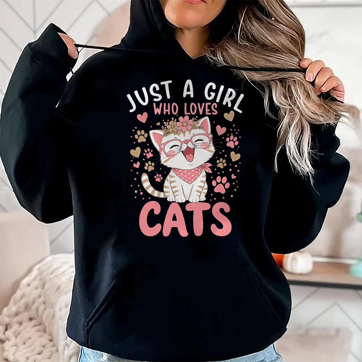 Cat Love Shirt, Funny Cat Lover Gift UnisexT-Shirt/Hoodie/Sweatshirt HLT00 - Just A Girl Who Loves Cats Cute Floral Animals Lover T-Shirt (1)