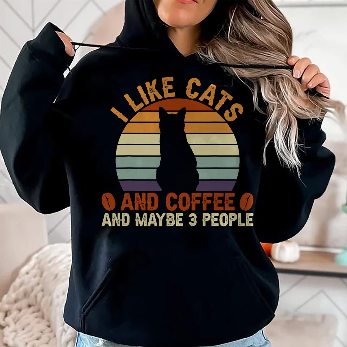 Cat Love Shirt, Funny Cat Lover Gift UnisexT-Shirt/Hoodie/Sweatshirt HLT00 - I Like Cats and Coffee and Maybe 3 People Sarcastic T-Shirt