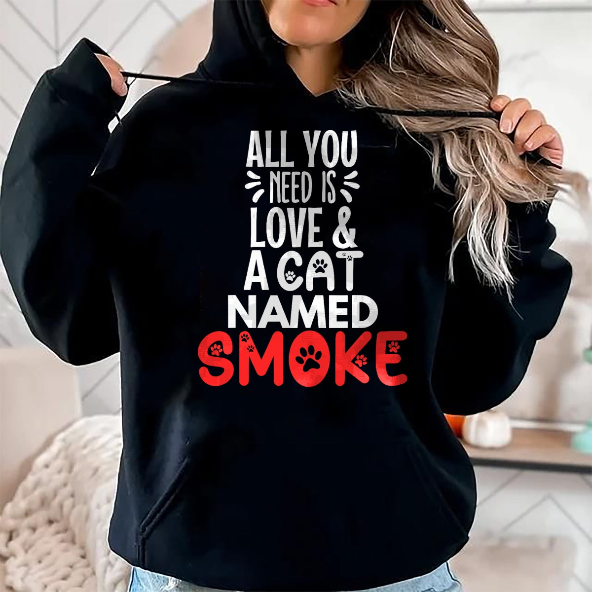 Cat Love Shirt, Funny Cat Lover Gift UnisexT-Shirt/Hoodie/Sweatshirt HLT00 - Cat Name Smoke Design - All You Need is Love! T-Shirt (1)