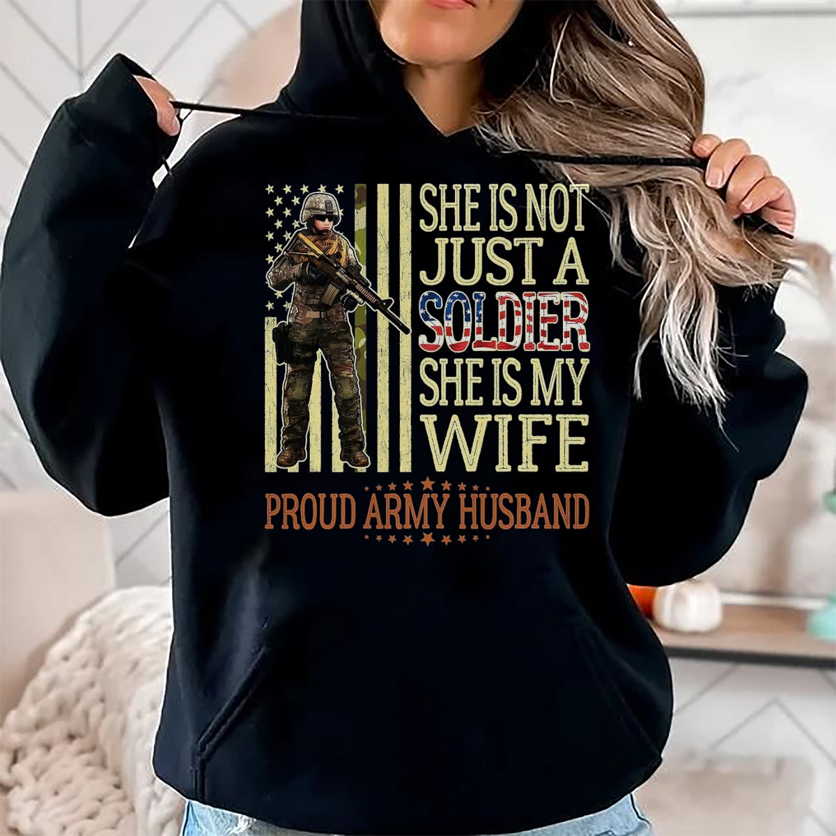 Best Husband Shirt, Wife and Husband Unisex T-Shirt/Hoodie/Sweatshirt HLT00 - She is Not Just A Soldier She is My Wife Proud Army Husband T-Shirt, Men, Black, 3X-Large